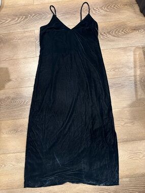 Old Navy Black Velour Slip Dress with Smocked Back